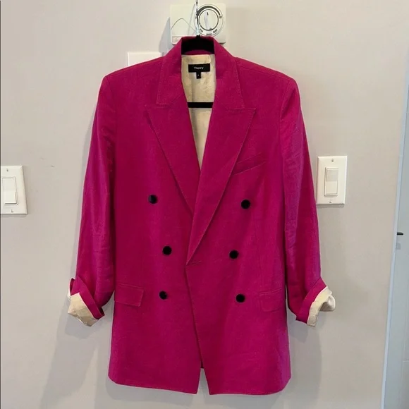 Theory Double Tailor Blazer Jacket in Pop Fuschia - Picture 5 of 14